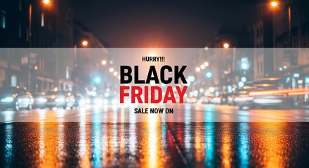 Obraz premium Black Friday Night Sale Banner — City Bokeh Background