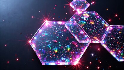 Futuristic Glowing Hexagons with Colorful Particles and Neon Glow