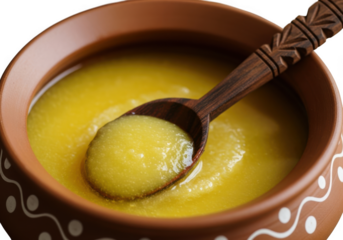 Homemade desi ghee in bowl isolated on transparent background