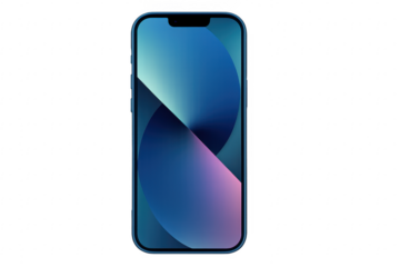 Modern smartphone blue screen display on transparent background