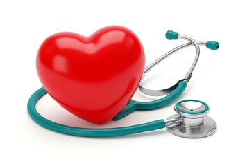 Red heart with stethoscope on white background medical symbol