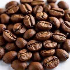 AI Generated &ndash; Pile of Roasted Coffee Beans on White Background