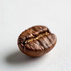 AI Generated: Single roasted coffee bean extreme macro close-up on white background