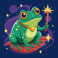 Obraz premium Fantasy frog sorcerer character. Cartoon vector illustration