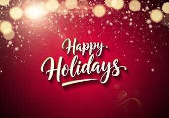 Elegant Red &ldquo;Happy Holidays&rdquo; Banner with Bokeh and Snow