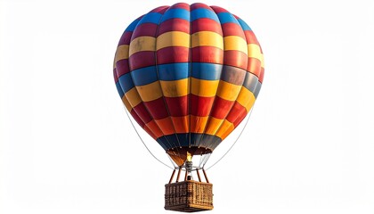 Naklejka premium Colorful hot air balloon with chevron pattern fully inflated on dry terrain with basket and ropes for editorial travel photography adventure design and poetic lift-off-themed visuals