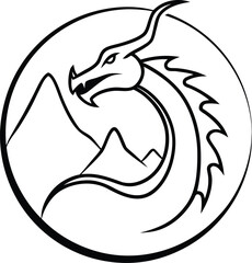 Fantasy Dragon Curled Around Mountain Peaks Illustration on Transparent Background