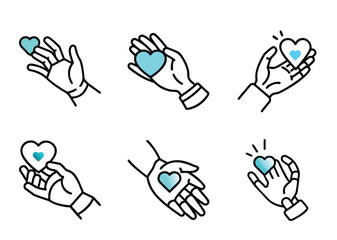 Fototapeta premium Illustrations showing hands holding hearts with love and care concept