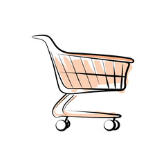 Shopping cart illustration in outline style representing vector items  