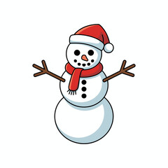 Cute Snowman Illustration &ndash; Festive Winter Cartoon Design with Santa Hat and Scarf.