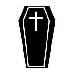 Obraz premium Black coffin illustration with cross symbol for funeral service and memorial graphic design element