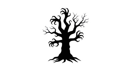 Silhouette of a Spooky Tree with Hand-like Branches for Halloween.