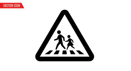 Pedestrian Crossing Warning Sign with Adult and Child Silhouette.