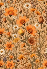 seamless pattern with autumn leaves and flowers