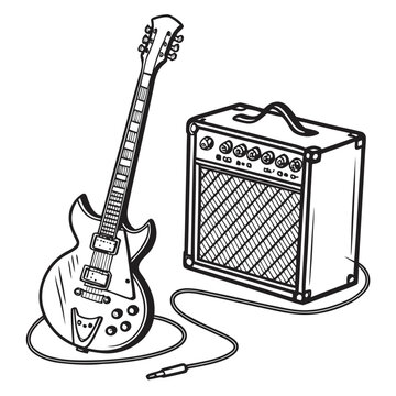 electric guitar and amplifier sketch clip art preview