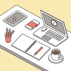 Vector art of workspace with laptop