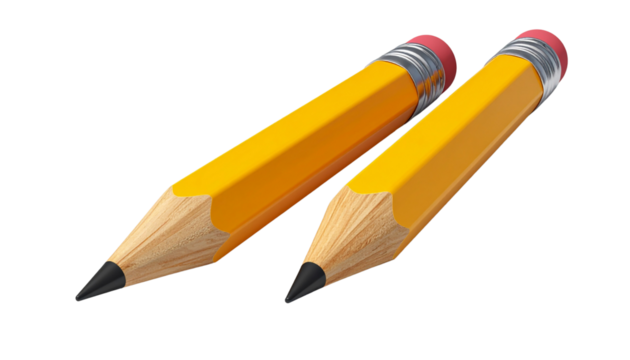 Yellow Pencil Educational Bundle, isolated on transparent background