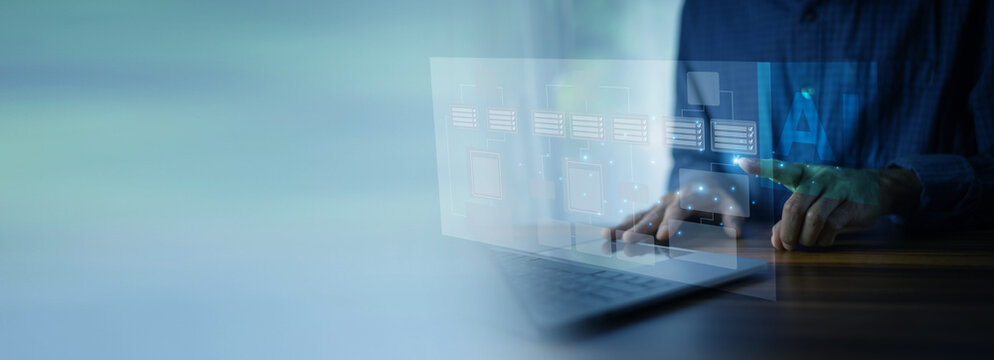 Businessman harnesses AI artificial intelligence and big data technologies to drive innovation and achieve business excellence