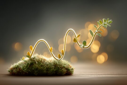 A close-up of a seedling on moss, illuminated by a soft, golden light, symbolizing growth, resilience and the beauty of nature, embodying a sense of hope.