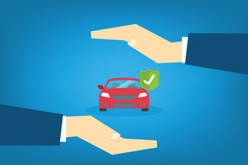 Car with a protective hands. For security concepts, protection of private property. Insurance, mortgage, credit	