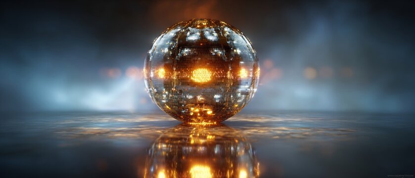 A night of magic: reflective pumpkins and halloween lights. Fantasy poster. Vibrant halloween: mirror ball with mystical vibes and swaying smoke. Poster illustration. Thriller poster.