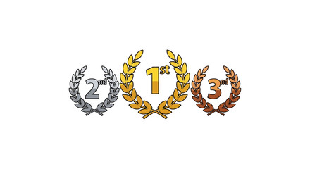 ranking chart showcasing 1st 2nd and 3rd place with golden laurel wreaths ideal for illustrating success in competitions and achievements.