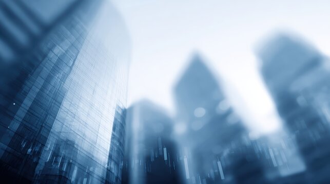 Digital screen and financial graphs superimposed on a picture of a modern cityscape with towering skyscrapers, ideal for a financial or business background.2