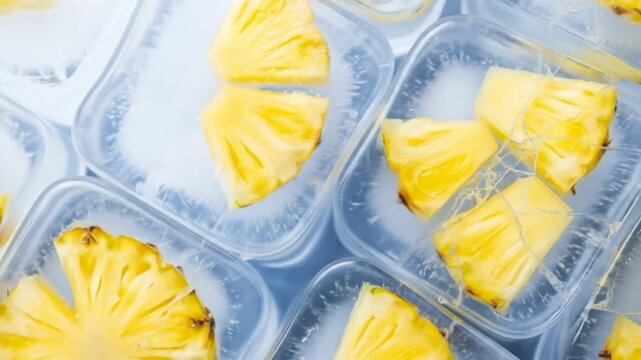 Frozen pineapple chunks in ice cube trays