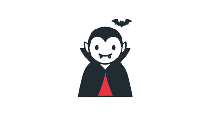 Cute Cartoon Vampire Character with Bat Silhouette.