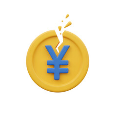 Fototapeta premium Broken Yen Coin Symbolizing Economic Crisis and Financial Difficulty Illustration