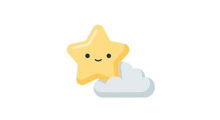 Cute Yellow Star Character with Smiling Face Leaning on a Cloud.