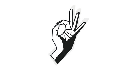 Stylized black and white line art illustration of a human hand making the OK gesture or a spiritual mudra.