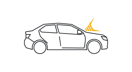 Line Art Sedan Car with Sun Icon Indicating Heat.