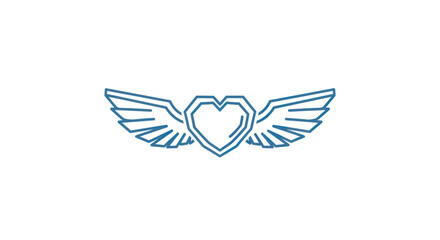 Stylized Light Blue Outline Heart with Wings Graphic Icon.