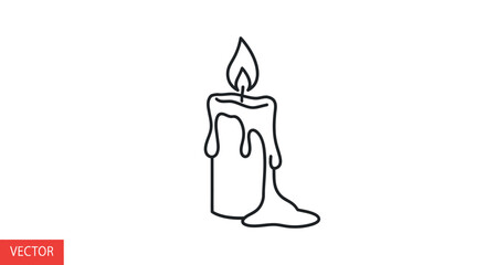 Simple Black Outline of a Lit Candle with Dripping Wax.