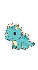 Fototapeta premium A cute baby blue dinosaur with small horns and spikes on its back.