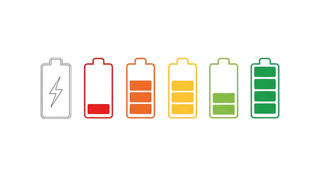 Battery charge level indicators isolated on transparent background