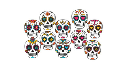 sugar skull illustration pattern colorful day of the dead skulls art for cultural celebrations creative background and vibrant festival posters.