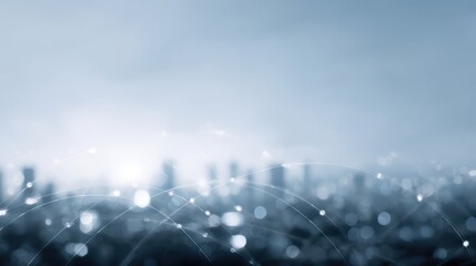 Imaginative visual of smart digital city with globalization abstract graphic showing connection network. Concept of future 5G smart wireless digital city and social media networking systems.