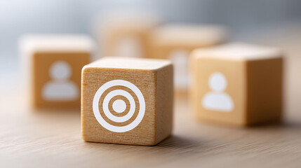 Customer relationship management concept engaging with client needs using wooden blocks in a modern office environment