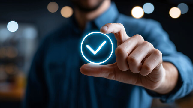 Quality assurance concept in business modern office digital icon professional environment close-up view