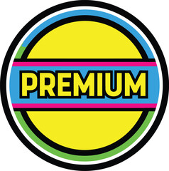 Bright yellow circular badge with 'premium' text inside vibrant border for marketing and branding flat design vector illustration isolated on transparent background