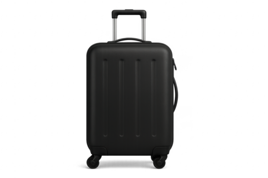 Black rolling luggage suitcase standing on transparent background - Powered by Adobe