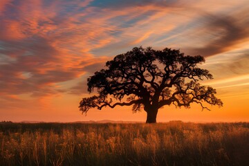 Fototapeta premium ree Silhouette at Sunset: Golden Hour Serene Landscape