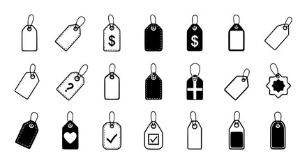 Collection of various price tag and label designs for retail and product identification