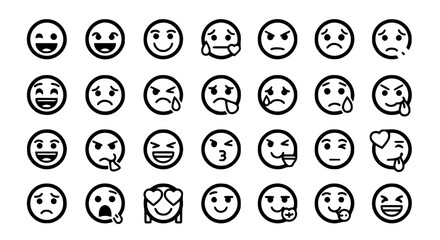 Collection of Diverse Emoji Expressions and Emotions in Outline Style