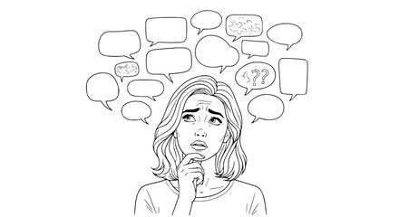 Woman Overwhelmed by Many Thoughts and Uncertainties