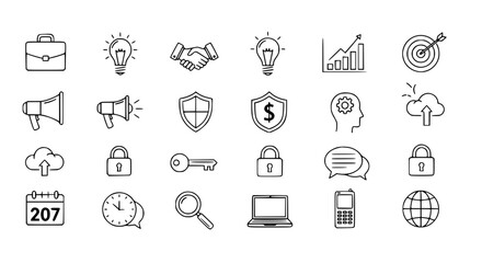 Set Of Business Related Hand Drawn Icons For Presentations