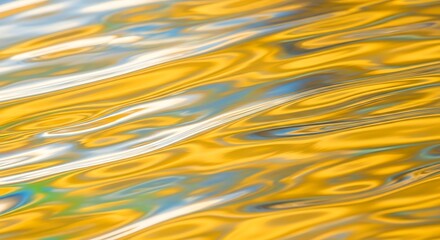 Abstract golden water ripples with iridescent reflections of light and color