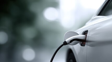 EV charging station for electric car in concept of green energy and eco power produced from sustainable source to supply to charger station in order to reduce CO2 emission.